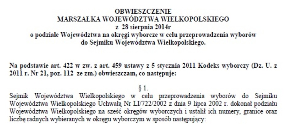 Obwieszczenie Marszałka Województwa Wielkopolskiego z 28 sierpnia 2014 r.